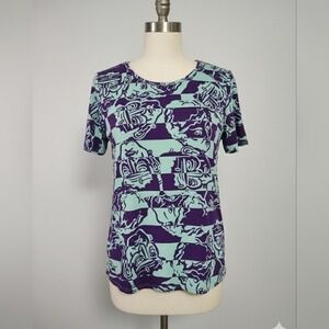 LuLaRoe Purple and Teal Graphic Short Sleeve Top Woman's XL